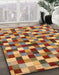 Abstract Metallic Gold Checkered Rug in Family Room, abs256