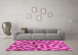 Machine Washable Checkered Pink Modern Rug in a Living Room, wshabs256pnk