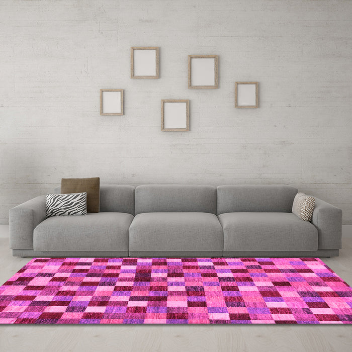 Machine Washable Checkered Pink Modern Rug in a Living Room, wshabs256pnk