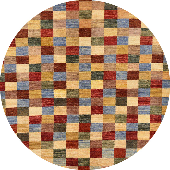 Round Abstract Metallic Gold Checkered Rug, abs256