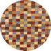 Round Abstract Metallic Gold Checkered Rug, abs256