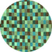 Round Checkered Turquoise Modern Rug, abs256turq