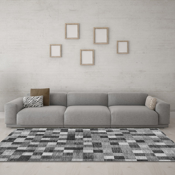 Machine Washable Checkered Gray Modern Rug in a Living Room,, wshabs256gry