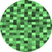 Round Machine Washable Checkered Emerald Green Modern Area Rugs, wshabs256emgrn