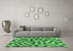 Machine Washable Checkered Emerald Green Modern Area Rugs in a Living Room,, wshabs256emgrn