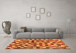 Machine Washable Checkered Orange Modern Area Rugs in a Living Room, wshabs256org