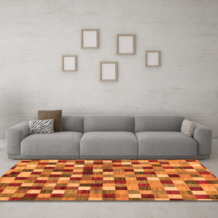 Machine Washable Checkered Orange Modern Area Rugs in a Living Room, wshabs256org