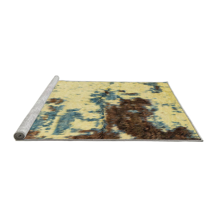 Sideview of Machine Washable Abstract Mustard Yellow Rug, wshabs2570