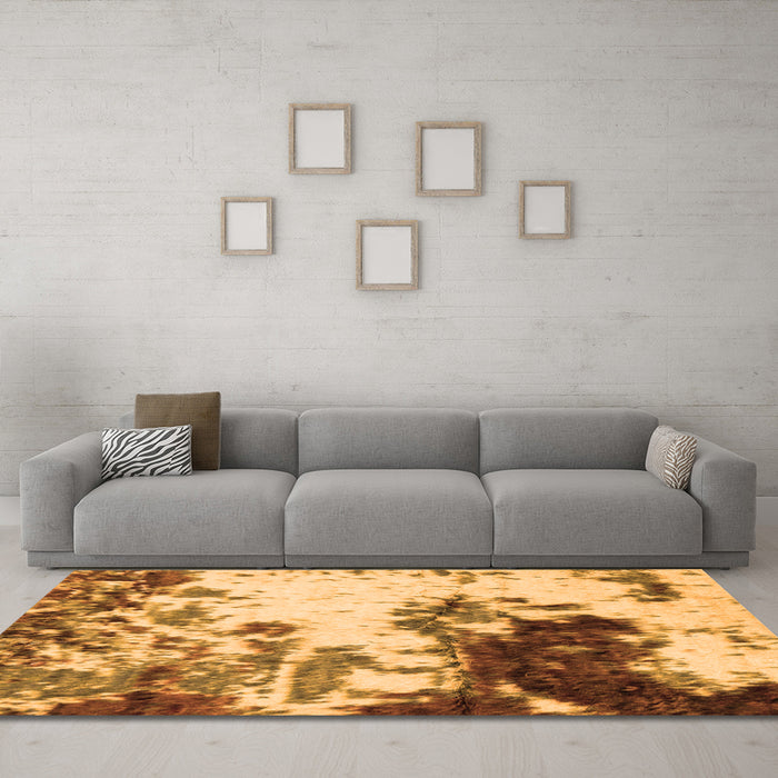 Machine Washable Abstract Orange Modern Area Rugs in a Living Room, wshabs2570org