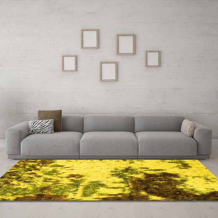 Machine Washable Abstract Yellow Modern Rug in a Living Room, wshabs2570yw