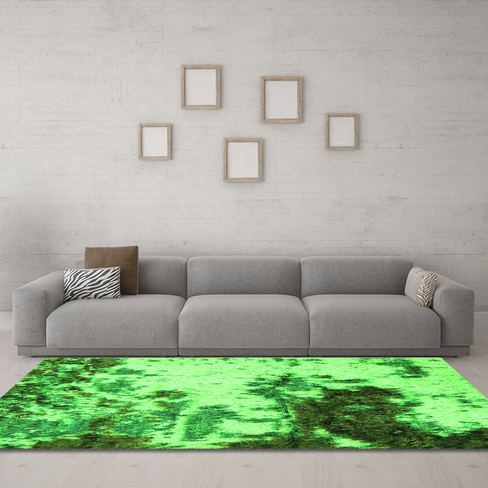 Machine Washable Abstract Green Modern Area Rugs in a Living Room,, wshabs2570grn