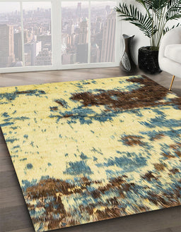 Abstract Mustard Yellow Modern Rug in Family Room, abs2570