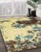 Abstract Mustard Yellow Modern Rug in Family Room, abs2570