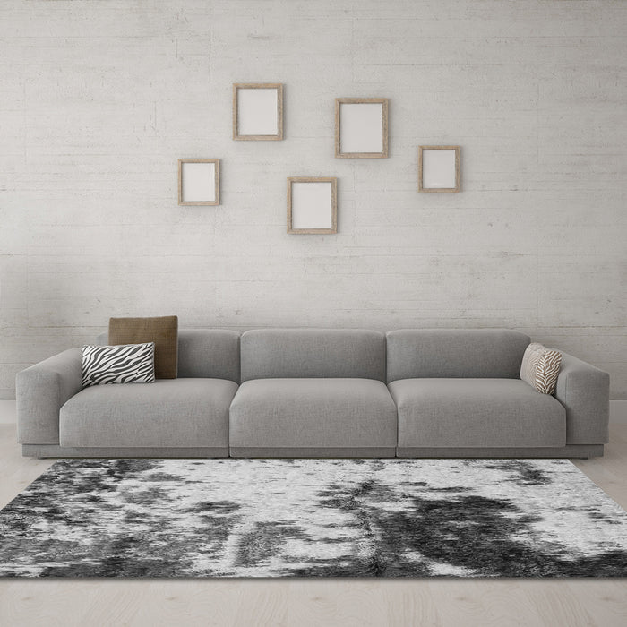 Machine Washable Abstract Gray Modern Rug in a Living Room,, wshabs2570gry