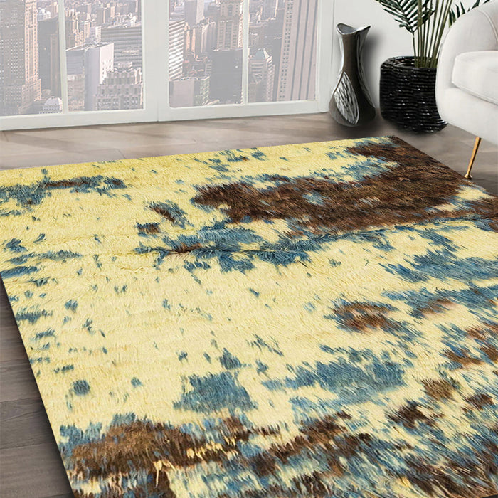 Abstract Mustard Yellow Modern Rug in Family Room, abs2570