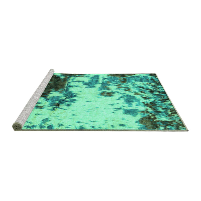Sideview of Machine Washable Abstract Turquoise Modern Area Rugs, wshabs2570turq