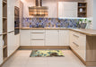 Machine Washable Abstract Mustard Yellow Rug in a Kitchen, wshabs2570