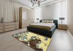 Abstract Mustard Yellow Modern Rug in a Bedroom, abs2570