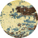 Round Abstract Mustard Yellow Modern Rug, abs2570