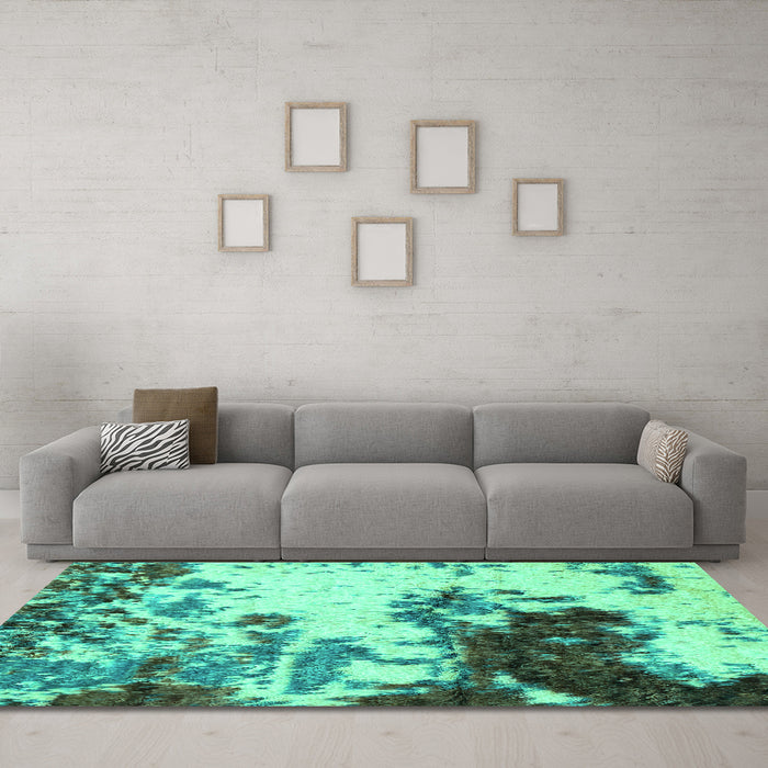 Machine Washable Abstract Turquoise Modern Area Rugs in a Living Room,, wshabs2570turq