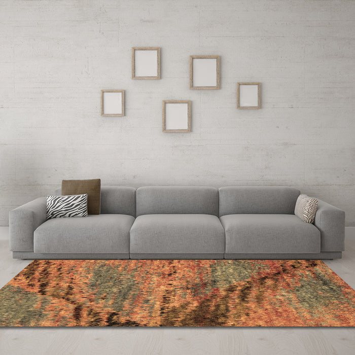 Machine Washable Abstract Brown Modern Rug in a Living Room,, wshabs2571brn