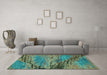 Machine Washable Abstract Turquoise Modern Area Rugs in a Living Room,, wshabs2571turq