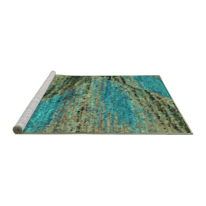 Sideview of Machine Washable Abstract Turquoise Modern Area Rugs, wshabs2571turq