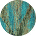 Round Abstract Turquoise Modern Rug, abs2571turq