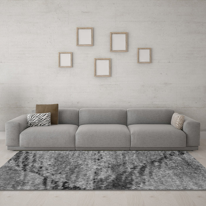 Machine Washable Abstract Gray Modern Rug in a Living Room,, wshabs2571gry