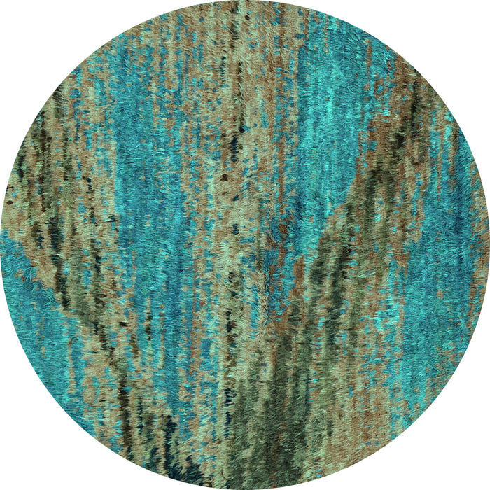 Round Machine Washable Abstract Turquoise Modern Area Rugs, wshabs2571turq
