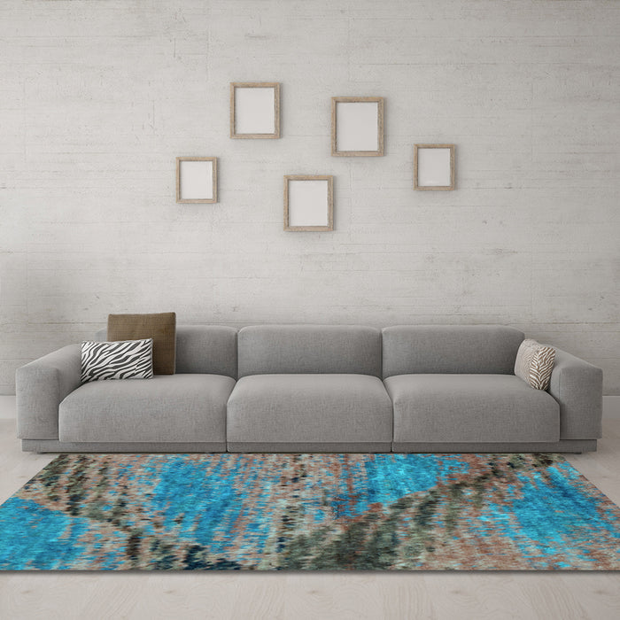 Machine Washable Abstract Light Blue Modern Rug in a Living Room, wshabs2571lblu