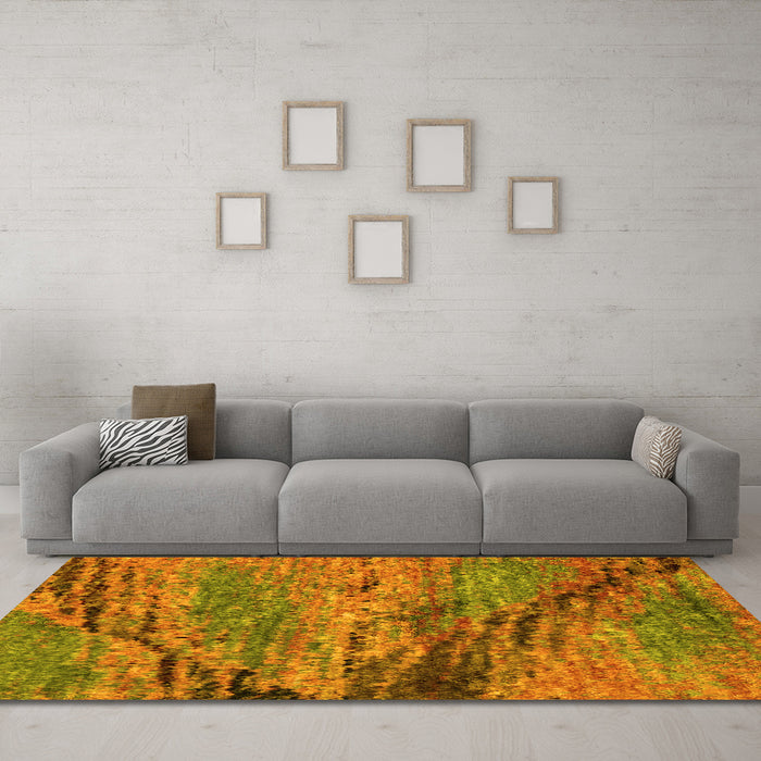 Machine Washable Abstract Yellow Modern Rug in a Living Room, wshabs2571yw