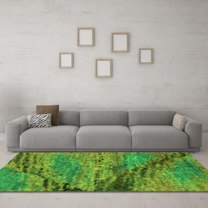 Machine Washable Abstract Green Modern Area Rugs in a Living Room,, wshabs2571grn