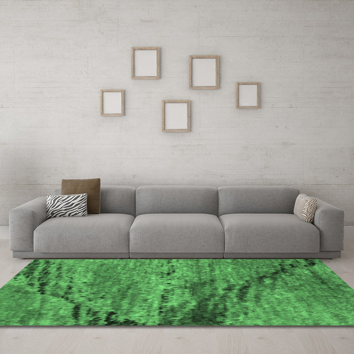 Machine Washable Abstract Emerald Green Modern Area Rugs in a Living Room,, wshabs2571emgrn