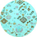 Round Abstract Light Blue Modern Rug, abs2572lblu