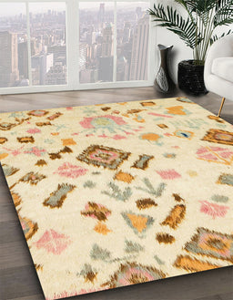 Machine Washable Abstract Khaki Gold Rug in a Family Room, wshabs2572