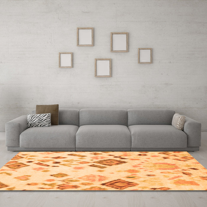 Machine Washable Abstract Orange Modern Area Rugs in a Living Room, wshabs2572org
