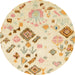 Round Machine Washable Abstract Khaki Gold Rug, wshabs2572