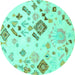 Round Machine Washable Abstract Turquoise Modern Area Rugs, wshabs2572turq