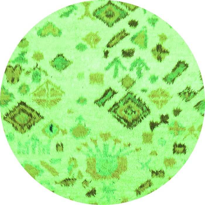Round Machine Washable Abstract Green Modern Area Rugs, wshabs2572grn