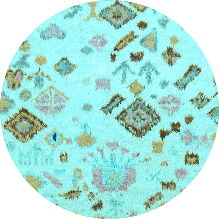 Round Machine Washable Abstract Light Blue Modern Rug, wshabs2572lblu