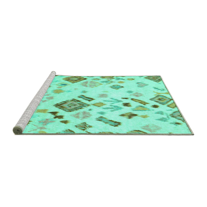 Sideview of Machine Washable Abstract Turquoise Modern Area Rugs, wshabs2572turq