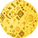 Round Abstract Yellow Modern Rug, abs2572yw