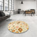 Round Abstract Khaki Gold Modern Rug in a Office, abs2572