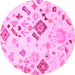 Round Abstract Pink Modern Rug, abs2572pnk