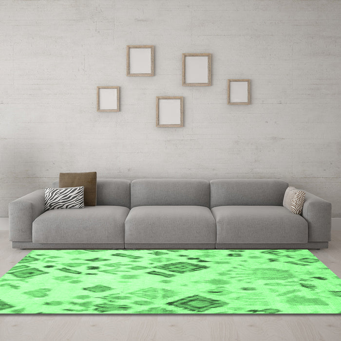 Machine Washable Abstract Emerald Green Modern Area Rugs in a Living Room,, wshabs2572emgrn