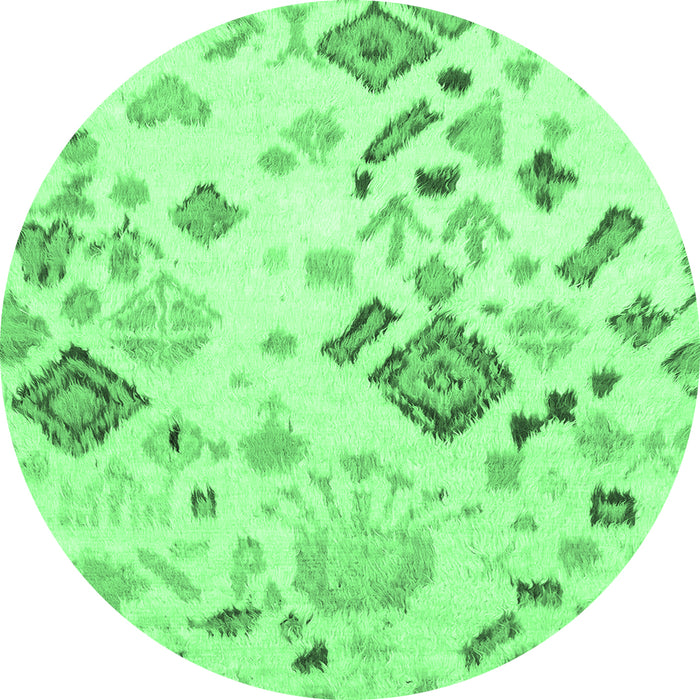 Round Machine Washable Abstract Emerald Green Modern Area Rugs, wshabs2572emgrn