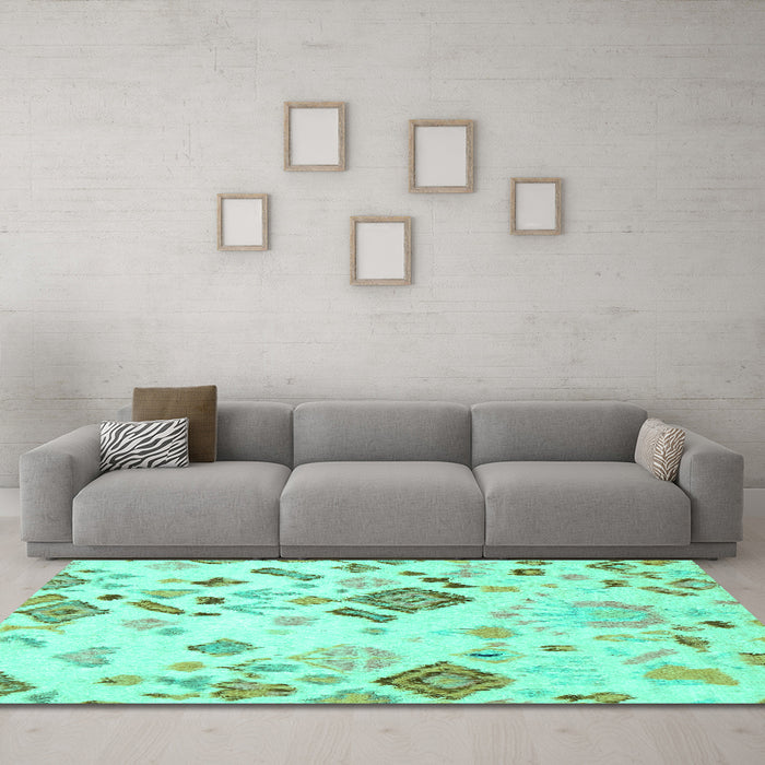 Machine Washable Abstract Turquoise Modern Area Rugs in a Living Room,, wshabs2572turq