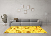 Machine Washable Abstract Yellow Modern Rug, wshabs2572yw