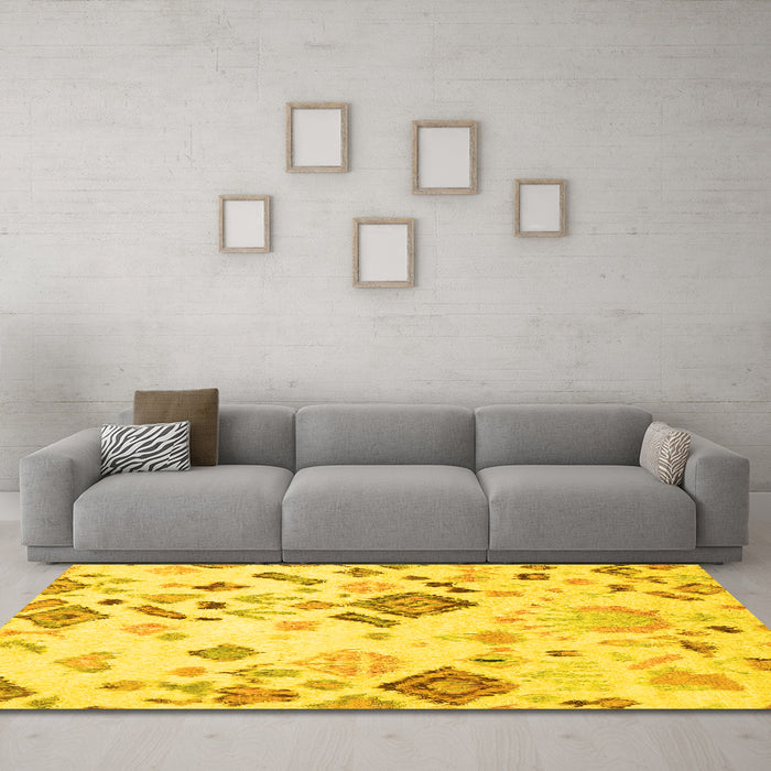 Machine Washable Abstract Yellow Modern Rug in a Living Room, wshabs2572yw